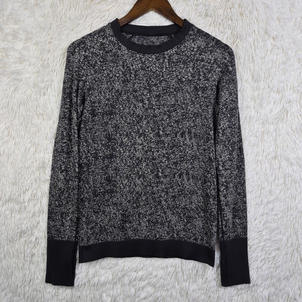Lululemon Rest Less Pullover Space‎ Dye Black White Thumbhole Crewneck Sweater